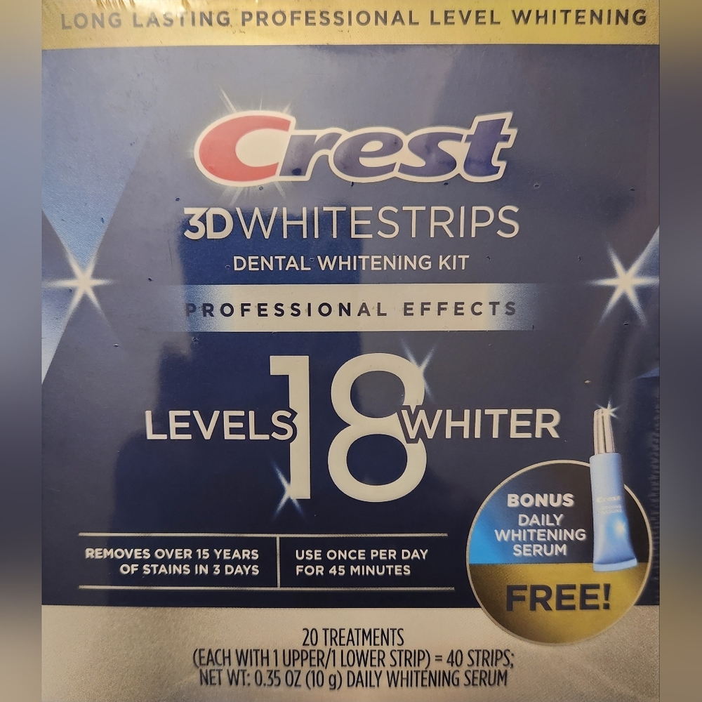 NIB sealed Crest 3D Whitestrips Professional Effects Bonus whitening serum